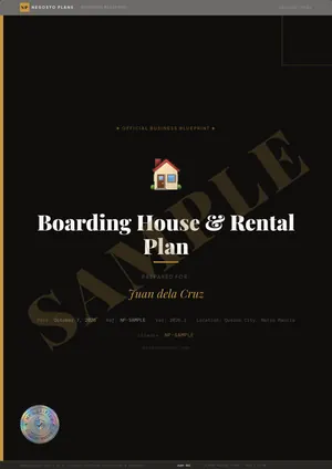 Sample page 1 of 50 from the Boarding House & Rental Plan blueprint: Cover (watermarked SAMPLE)