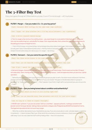 Sample page 9 of 49 from the Buy & Sell: Treasure Flip blueprint: The 3-Filter Buy Test (watermarked SAMPLE)