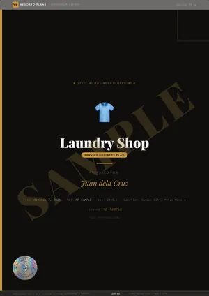 Sample page 1 of 46 from the Laundry Shop Plan blueprint: Cover (watermarked SAMPLE)