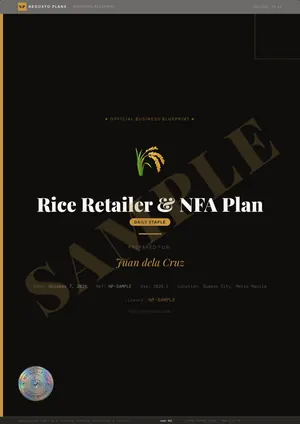 Sample page 1 of 49 from the Rice Retailer & NFA Plan blueprint: Cover (watermarked SAMPLE)